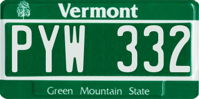 VT license plate PYW332