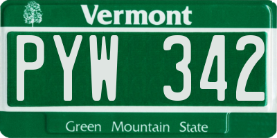VT license plate PYW342