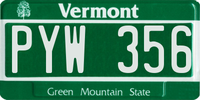 VT license plate PYW356