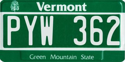 VT license plate PYW362