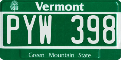 VT license plate PYW398