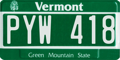 VT license plate PYW418