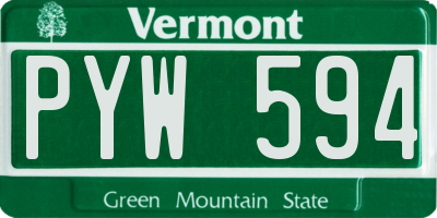 VT license plate PYW594