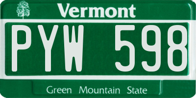 VT license plate PYW598