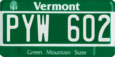 VT license plate PYW602