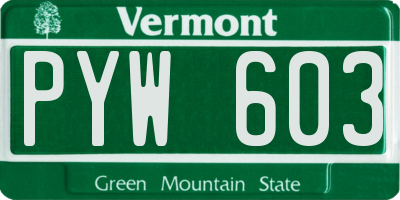VT license plate PYW603