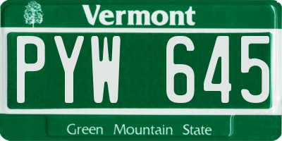 VT license plate PYW645