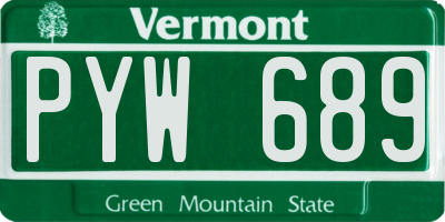 VT license plate PYW689
