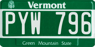 VT license plate PYW796