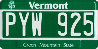 VT license plate PYW925