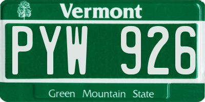 VT license plate PYW926