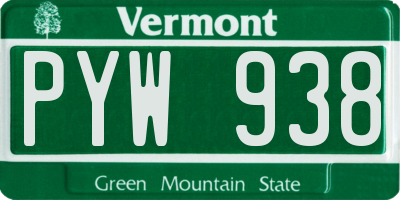VT license plate PYW938