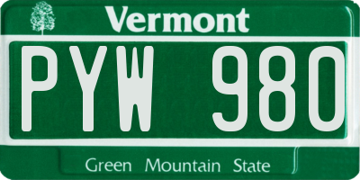 VT license plate PYW980