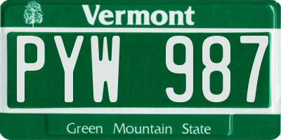 VT license plate PYW987