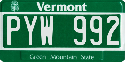 VT license plate PYW992