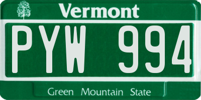 VT license plate PYW994