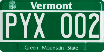 VT license plate PYX002