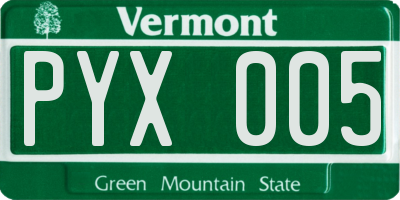 VT license plate PYX005
