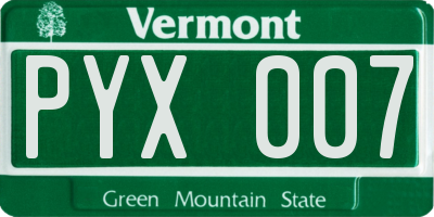 VT license plate PYX007