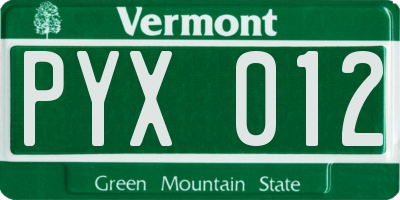 VT license plate PYX012