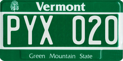 VT license plate PYX020