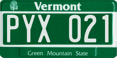 VT license plate PYX021