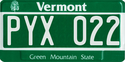 VT license plate PYX022