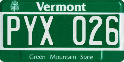 VT license plate PYX026