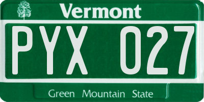VT license plate PYX027