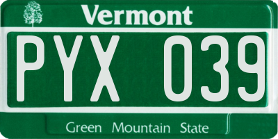 VT license plate PYX039