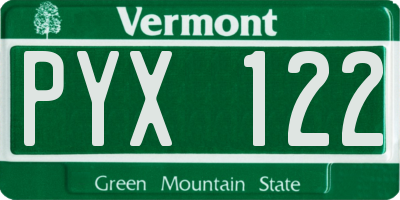 VT license plate PYX122