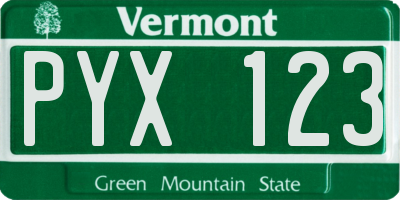 VT license plate PYX123