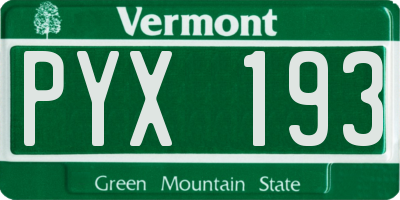 VT license plate PYX193