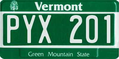 VT license plate PYX201