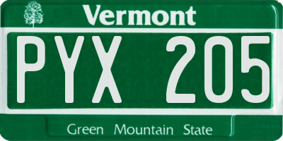 VT license plate PYX205