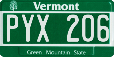 VT license plate PYX206