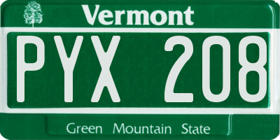 VT license plate PYX208