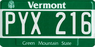 VT license plate PYX216