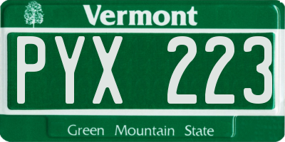 VT license plate PYX223