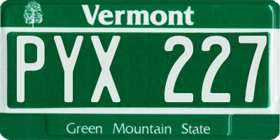 VT license plate PYX227