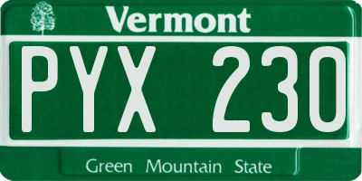 VT license plate PYX230
