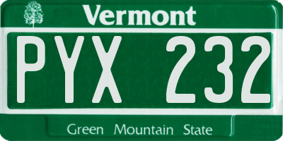 VT license plate PYX232