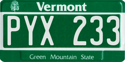 VT license plate PYX233