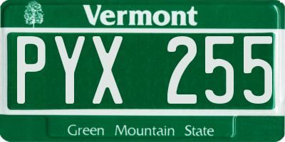 VT license plate PYX255