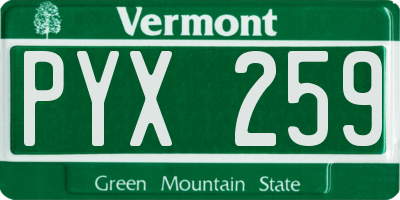 VT license plate PYX259