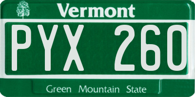 VT license plate PYX260