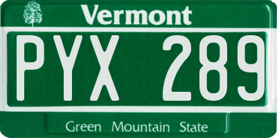 VT license plate PYX289