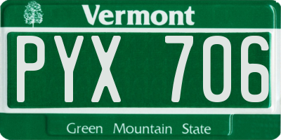 VT license plate PYX706