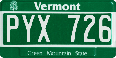 VT license plate PYX726