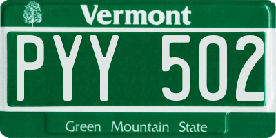 VT license plate PYY502